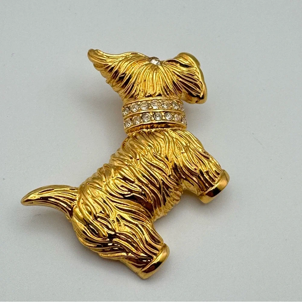 Napier Gold-Tone Scottie Dog Brooch with Rhinestone Collar Vintage